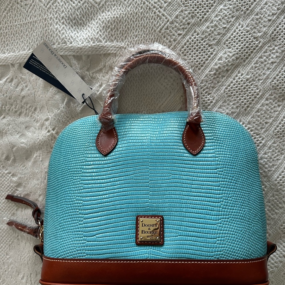 Dooney & Bourke Blue and Brown Satchel with Elegant Design